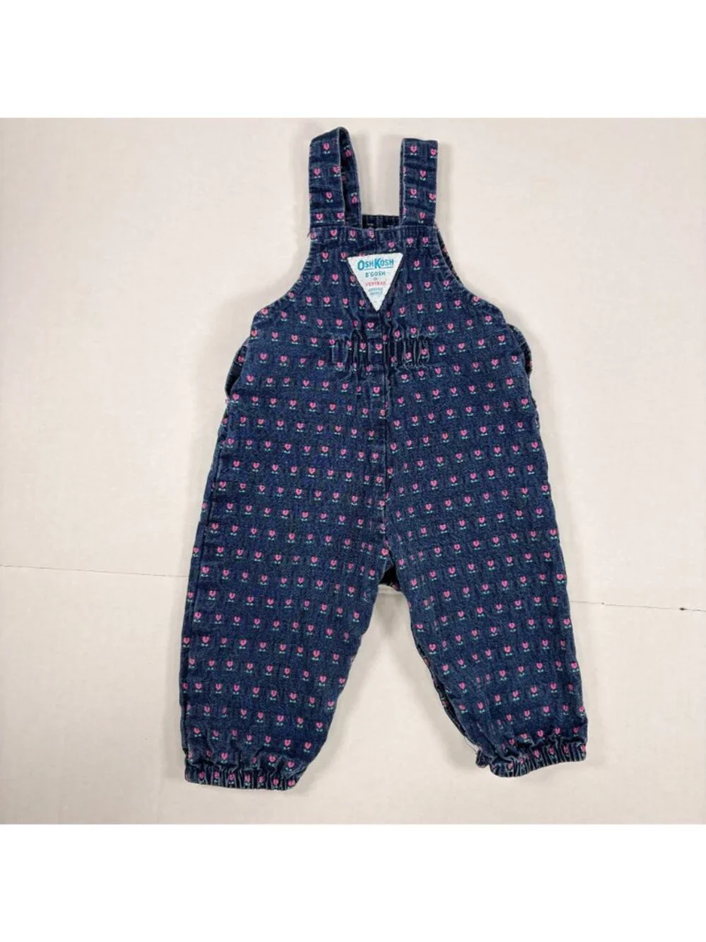 Vintage Oshkosh Baby Girl Tulip Floral Denim Bubble Overalls Romper 6m - 9m